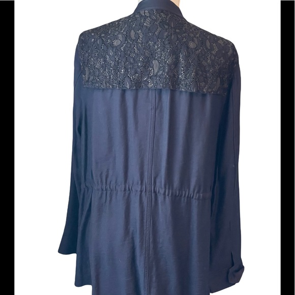 LOGO Lori Goldstein Dark Blue Jacket Lace Trim Cardigan Sz 16 - Picture 2 of 10